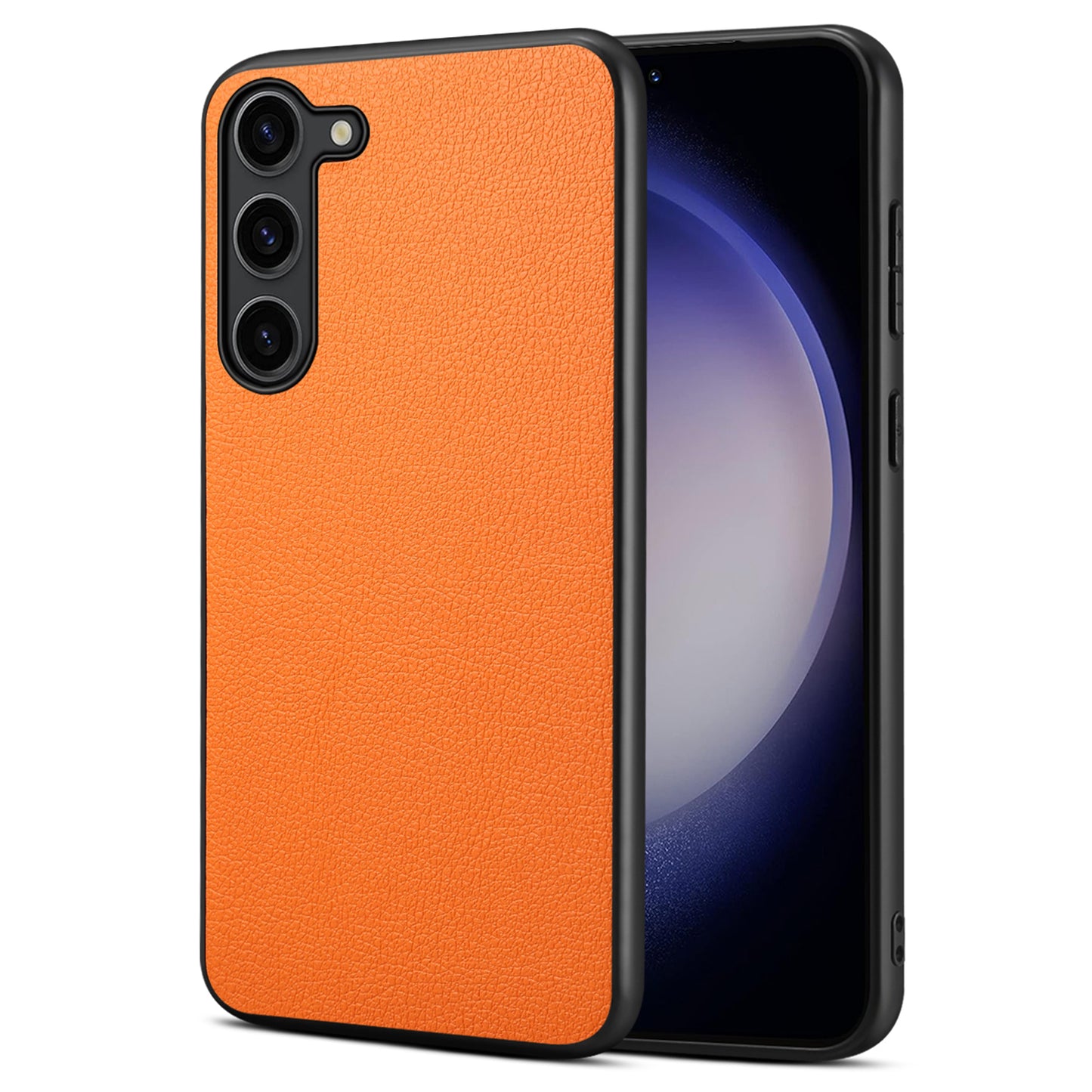 For Samsung Galaxy S24+ Calf Texture Case PC+TPU+PU Leather Anti-scratch Phone Shell - Orange