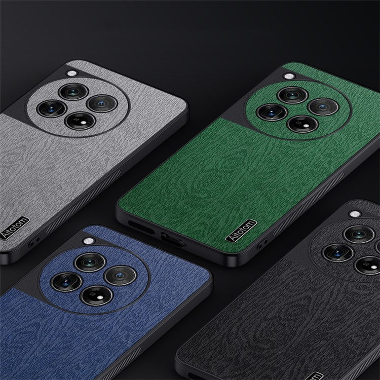 For OnePlus 12 5G Cell Phone Case Bump Proof Wood Grain Back Cover - Black