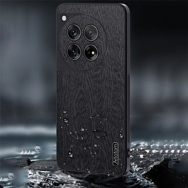 For OnePlus 12 5G Cell Phone Case Bump Proof Wood Grain Back Cover - Grey