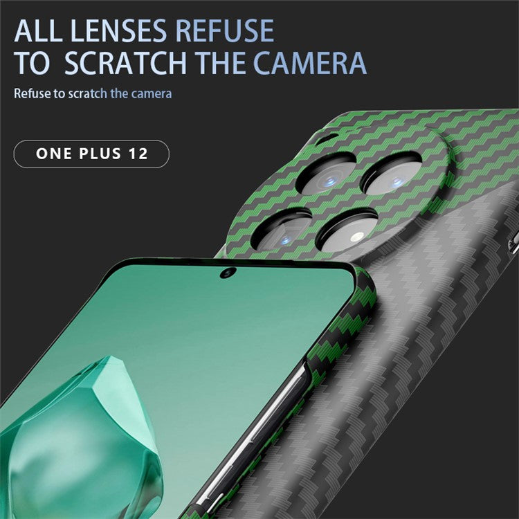 For OnePlus 12 5G Case Carbon Fiber Texture Hard PC Anti-fingerprint Phone Protective Cover - Black+Green