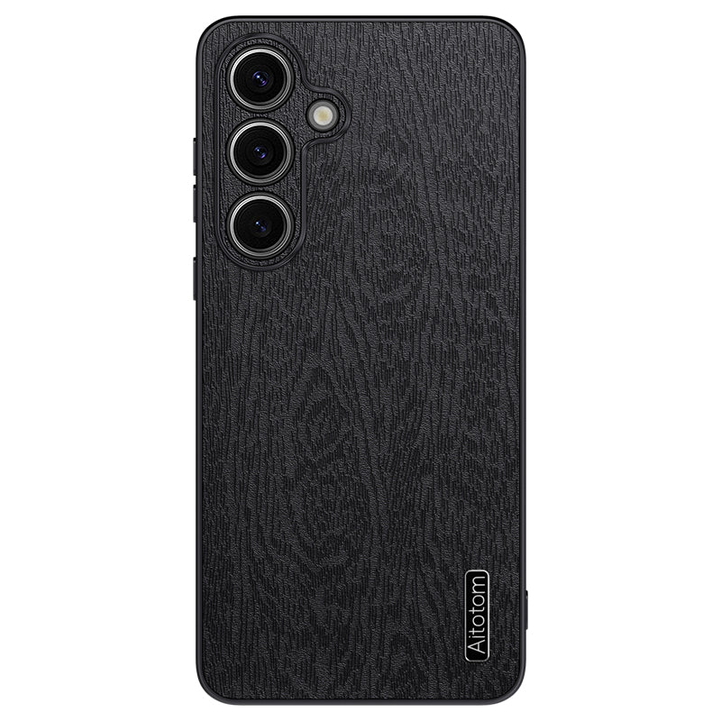 For Samsung Galaxy S24+ Case Wood Grain Shockproof Phone Cover - Black