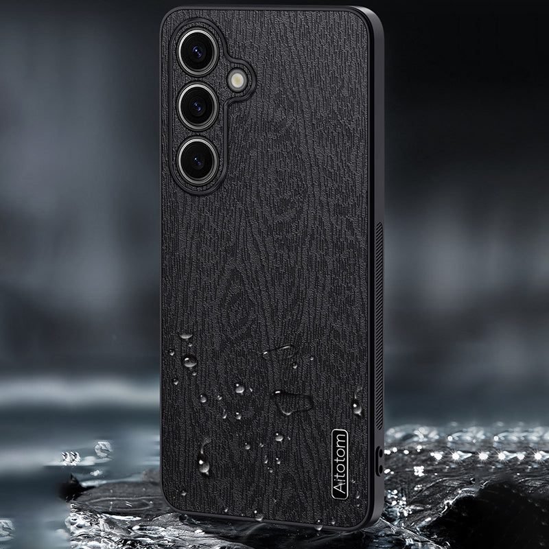 For Samsung Galaxy S24+ Case Wood Grain Shockproof Phone Cover - Grey