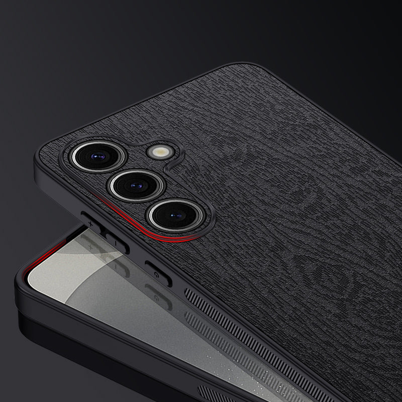For Samsung Galaxy S24+ Case Wood Grain Shockproof Phone Cover - Grey