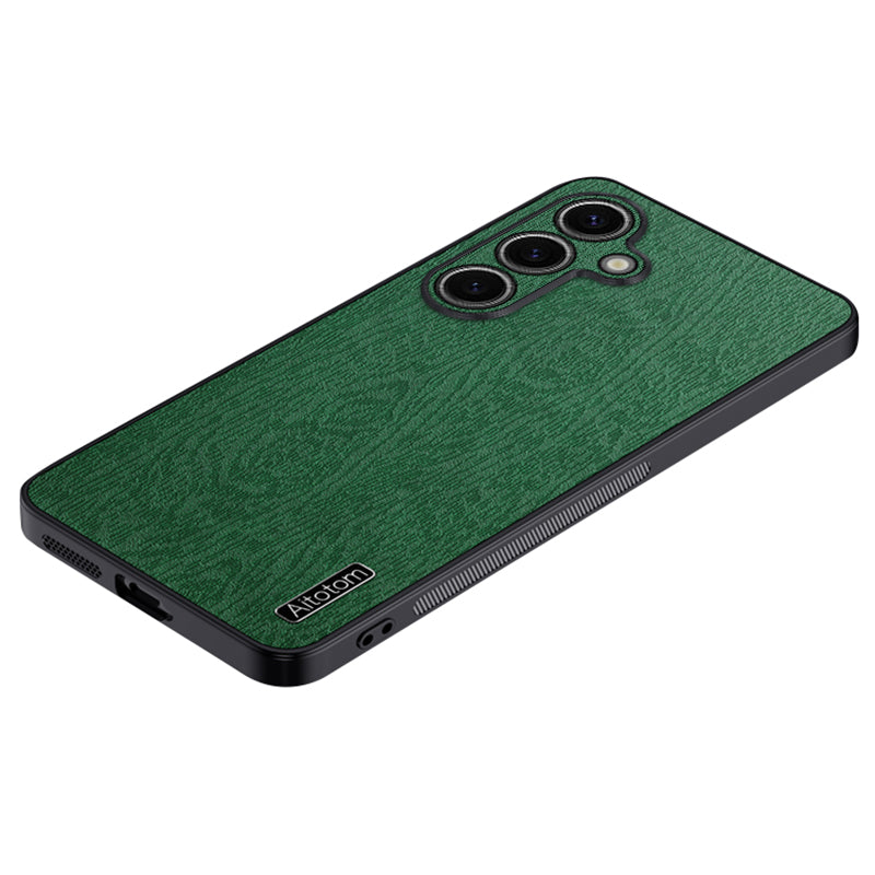 For Samsung Galaxy S24+ Case Wood Grain Shockproof Phone Cover - Green