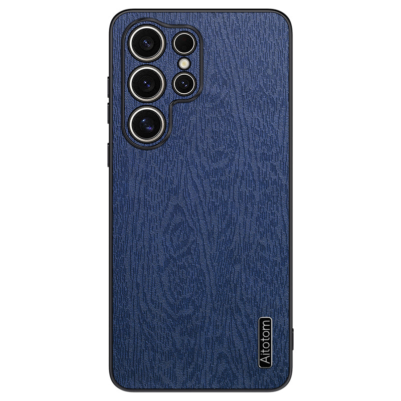 For Samsung Galaxy S24 Ultra Cell Phone Case Wood Grain Anti-drop Back Cover - Blue
