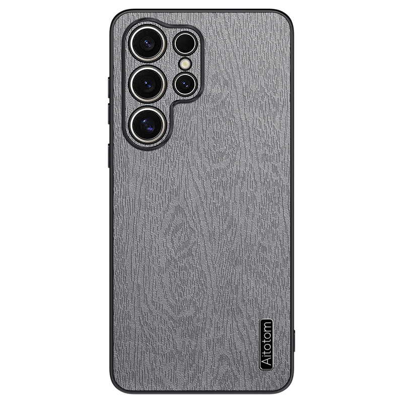 For Samsung Galaxy S24 Ultra Cell Phone Case Wood Grain Anti-drop Back Cover - Grey