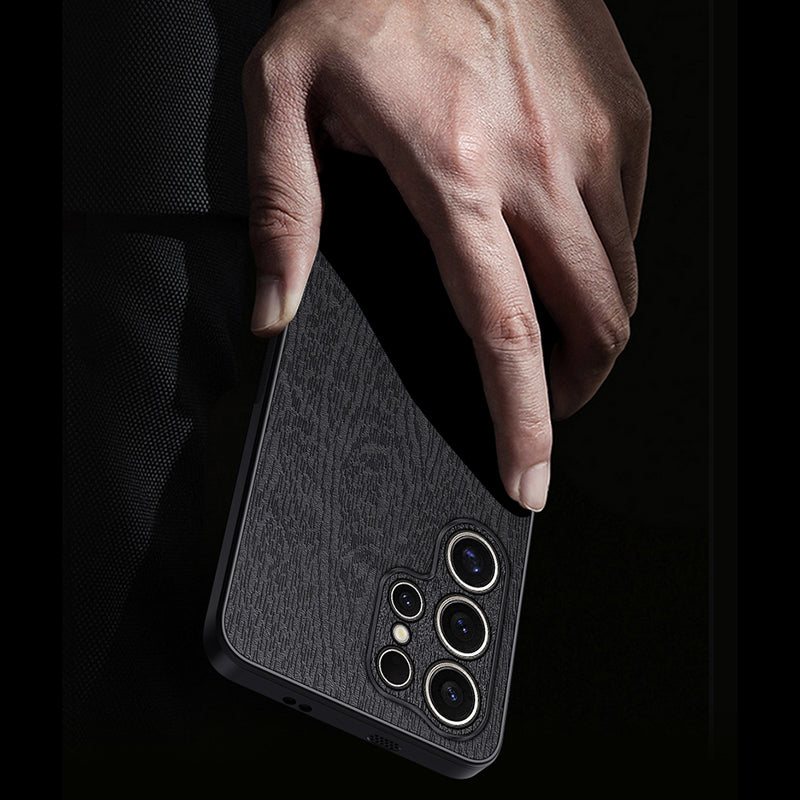For Samsung Galaxy S24 Ultra Cell Phone Case Wood Grain Anti-drop Back Cover - Grey