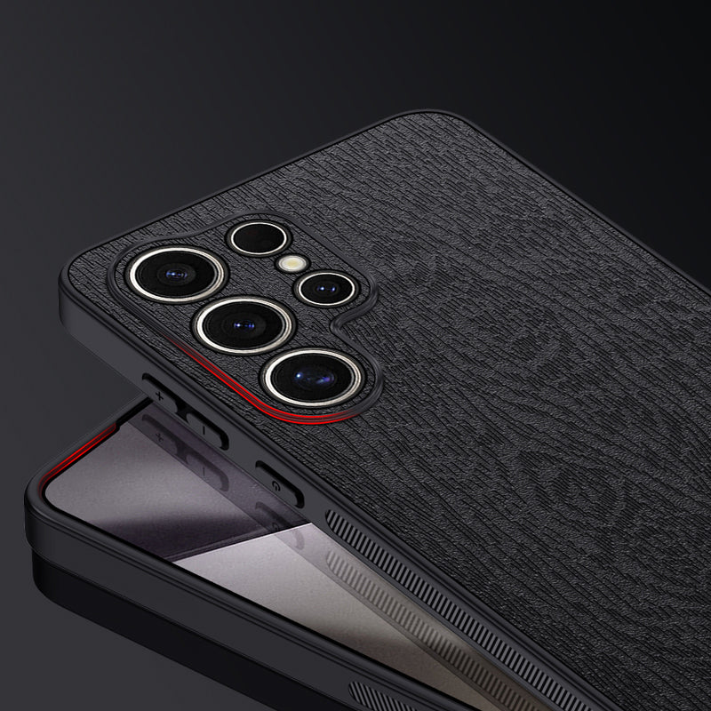 For Samsung Galaxy S24 Ultra Cell Phone Case Wood Grain Anti-drop Back Cover - Grey