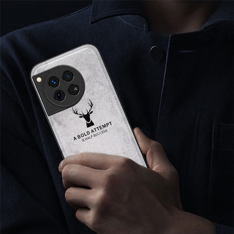 For OnePlus 12 5G Deer Pattern Case Cloth Texture TPU+PC+PU Leather Phone Cover - Black