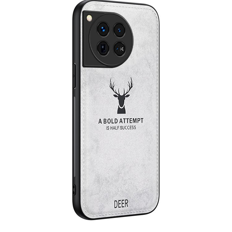 For OnePlus 12 5G Deer Pattern Case Cloth Texture TPU+PC+PU Leather Phone Cover - Grey