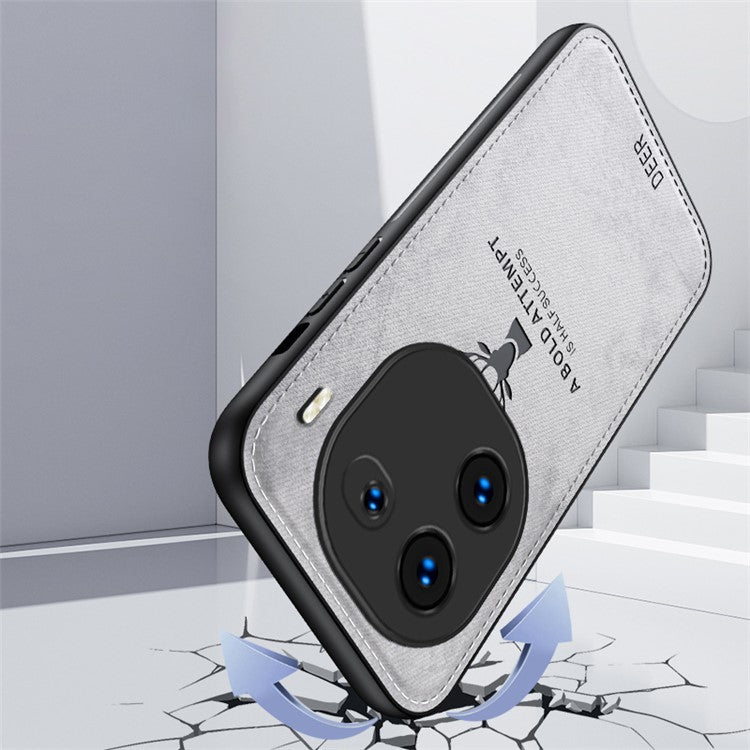 For vivo iQOO 12 5G Cloth Texture Case Deer Impressions Phone Cover - Blue