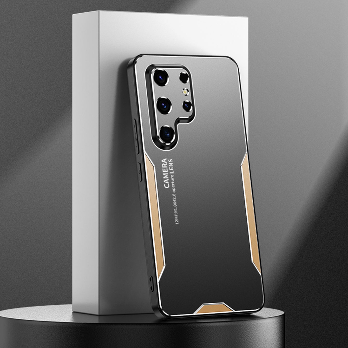 For Samsung Galaxy S24 Ultra Matte Case Scratch-proof Aluminium Alloy+TPU+PC Phone Back Shell - Gold