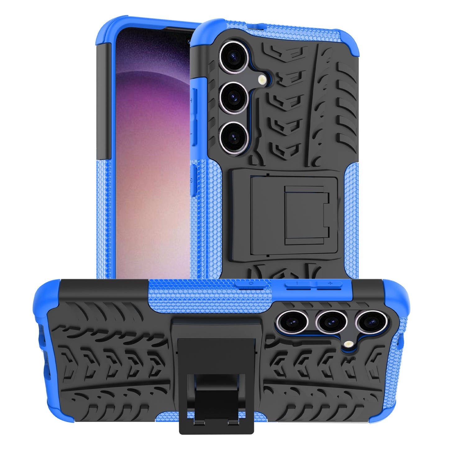 For Samsung Galaxy S24 Tyre Pattern Phone Case Kickstand PC+TPU Shockproof Phone Cover - Blue