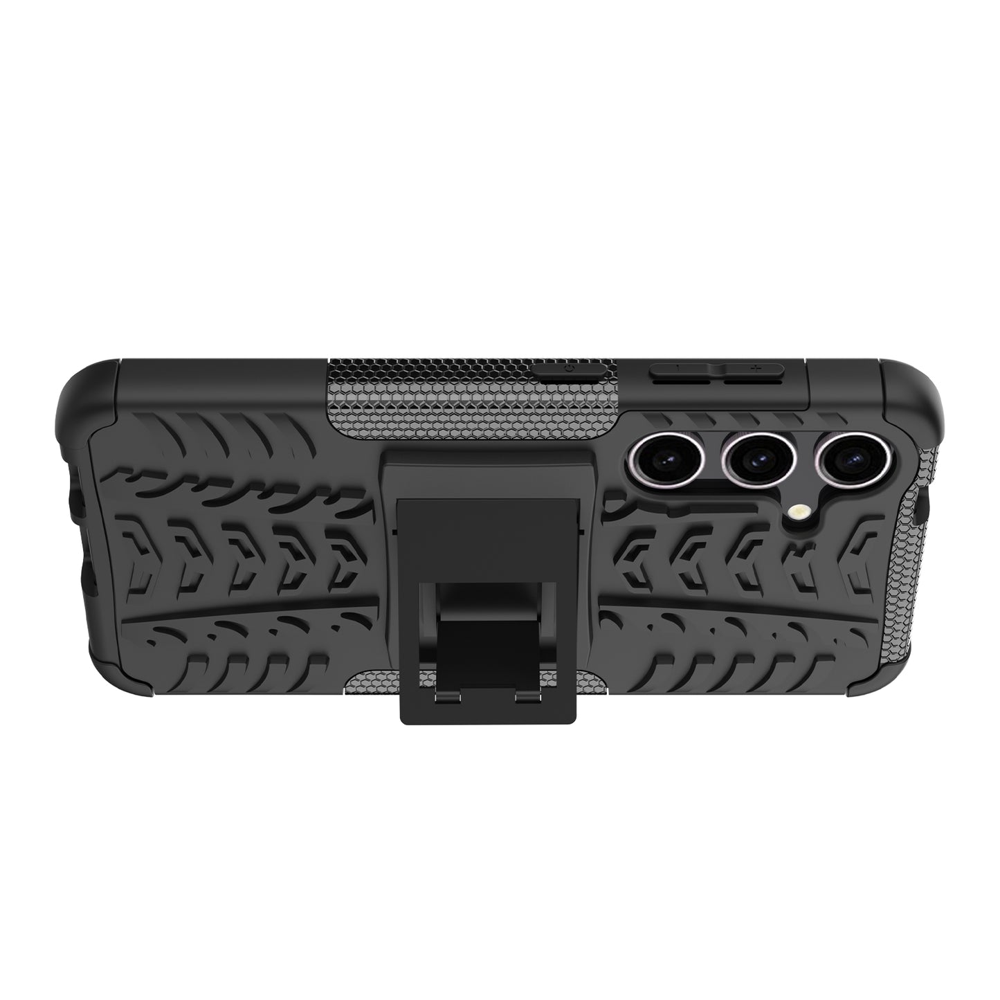 For Samsung Galaxy S24 Tyre Pattern Phone Case Kickstand PC+TPU Shockproof Phone Cover - Black