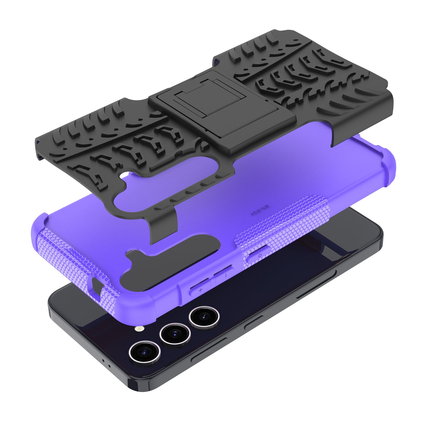 For Samsung Galaxy S24 Tyre Pattern Phone Case Kickstand PC+TPU Shockproof Phone Cover - Purple