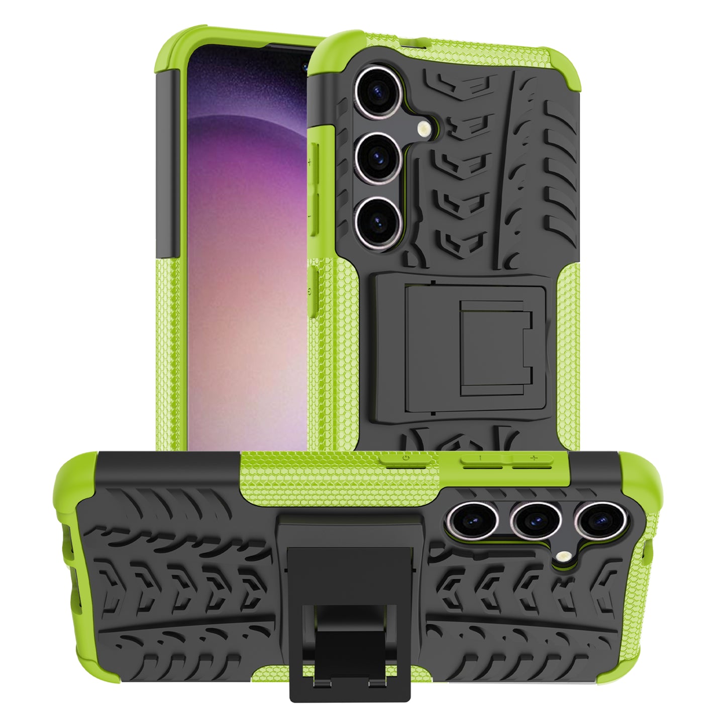 For Samsung Galaxy S24 Tyre Pattern Phone Case Kickstand PC+TPU Shockproof Phone Cover - Green