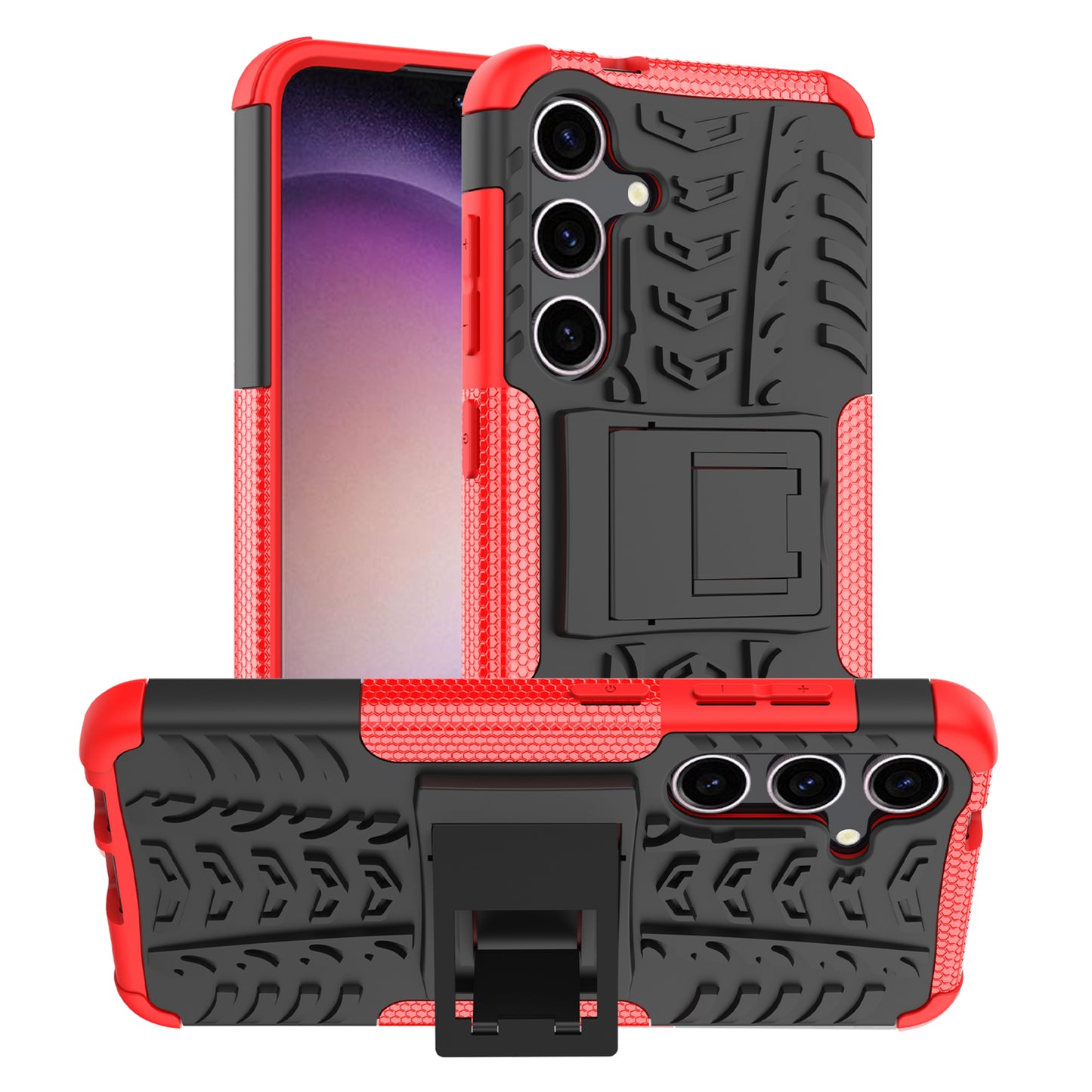 For Samsung Galaxy S24+ PC+TPU Phone Cover Tyre Pattern Phone Case with Kickstand - Red