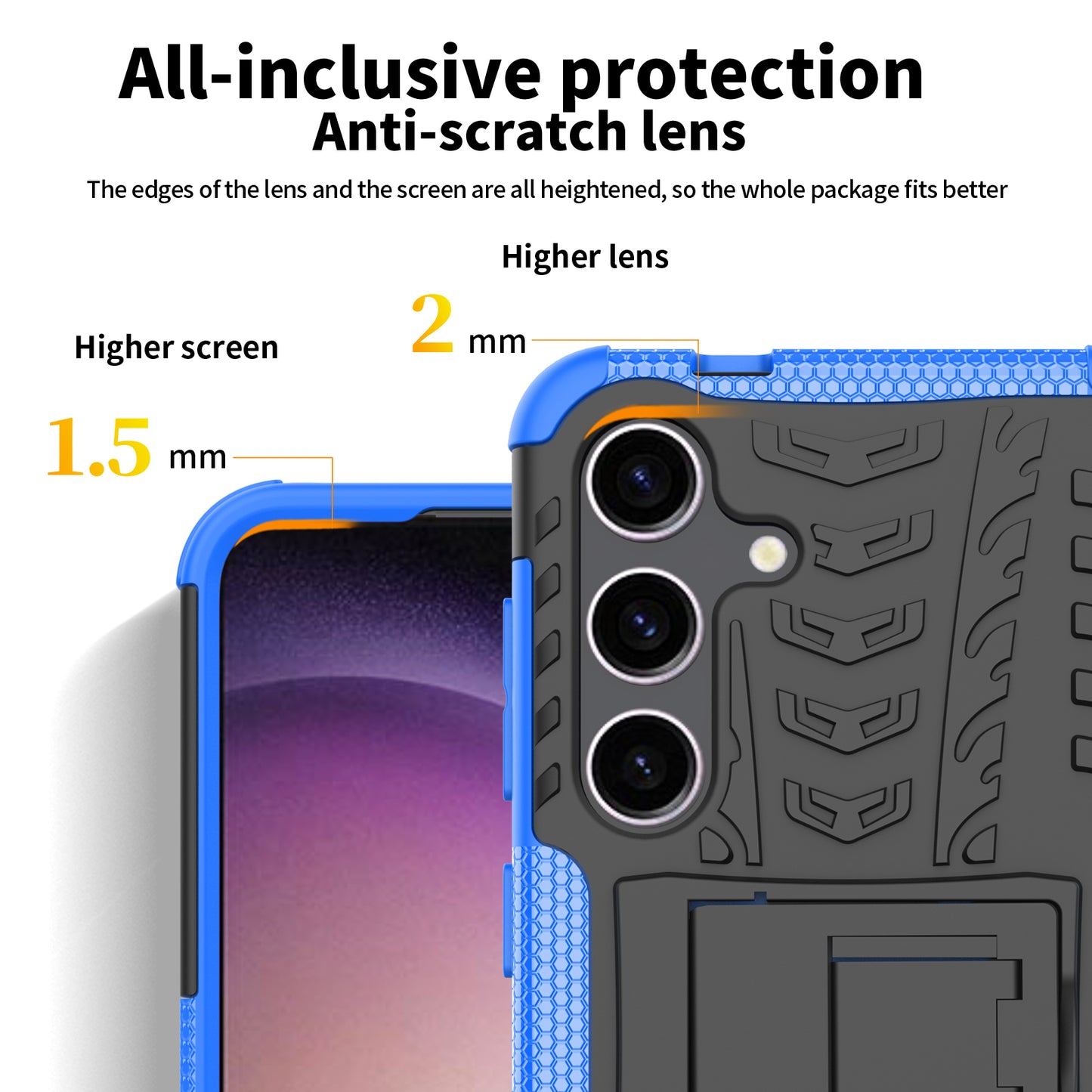 For Samsung Galaxy S24+ PC+TPU Phone Cover Tyre Pattern Phone Case with Kickstand - Blue