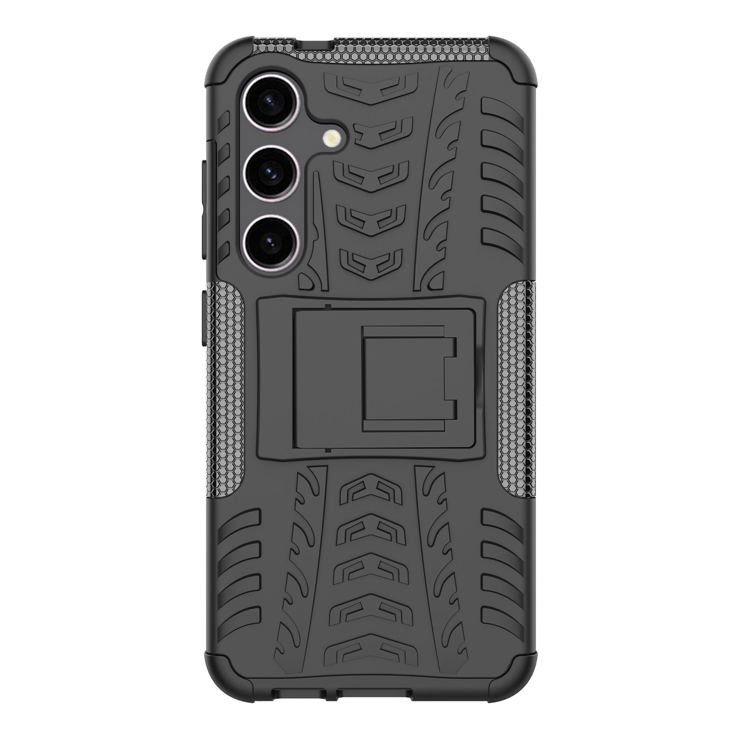 For Samsung Galaxy S24+ PC+TPU Phone Cover Tyre Pattern Phone Case with Kickstand - Black