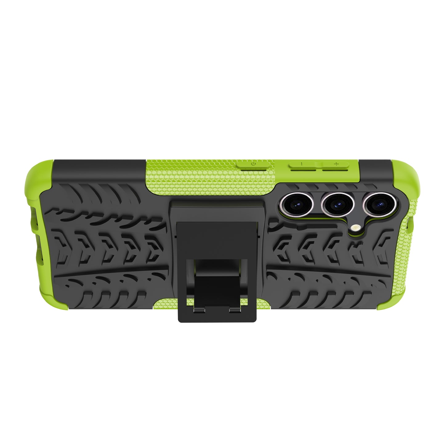 For Samsung Galaxy S24+ PC+TPU Phone Cover Tyre Pattern Phone Case with Kickstand - Green