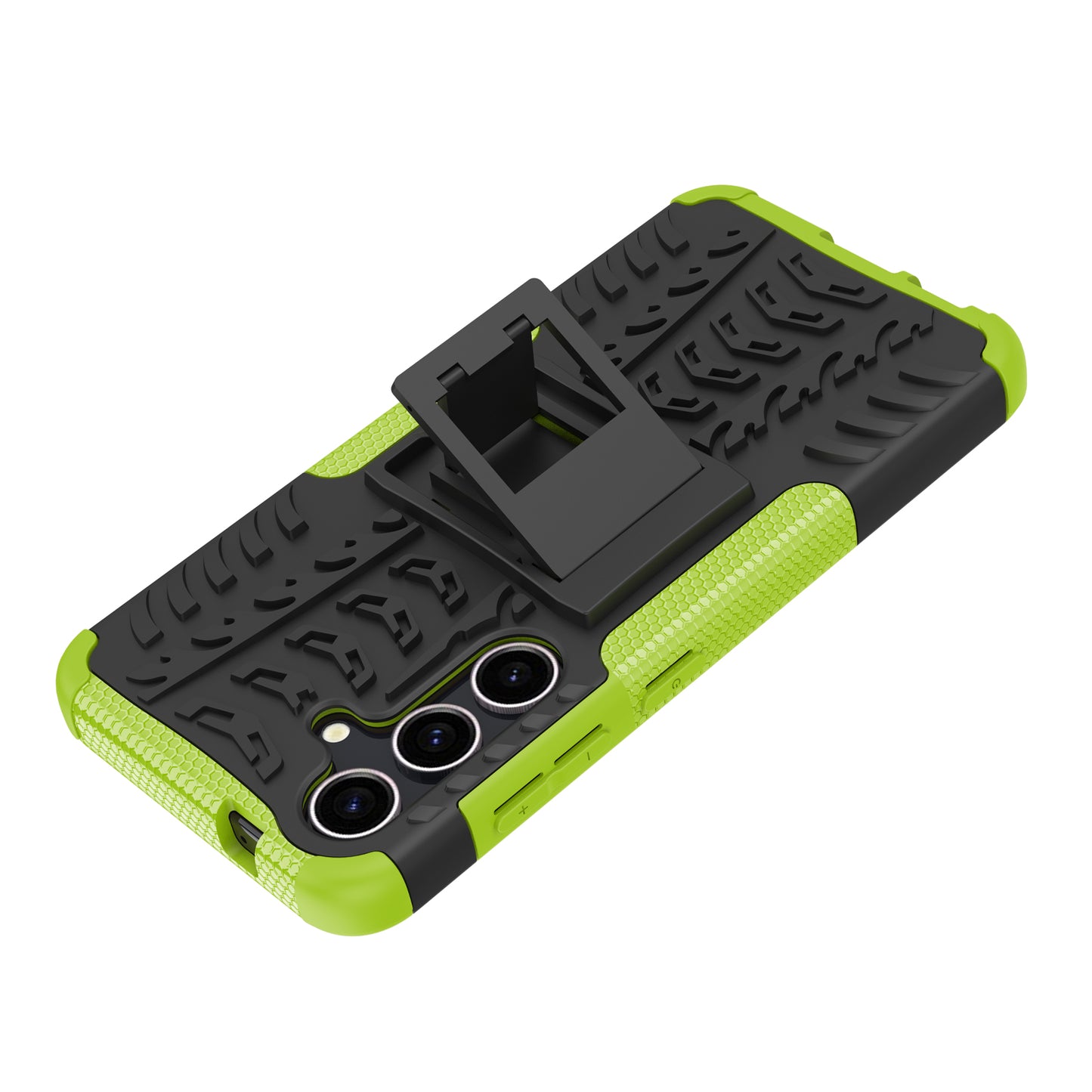For Samsung Galaxy S24+ PC+TPU Phone Cover Tyre Pattern Phone Case with Kickstand - Green