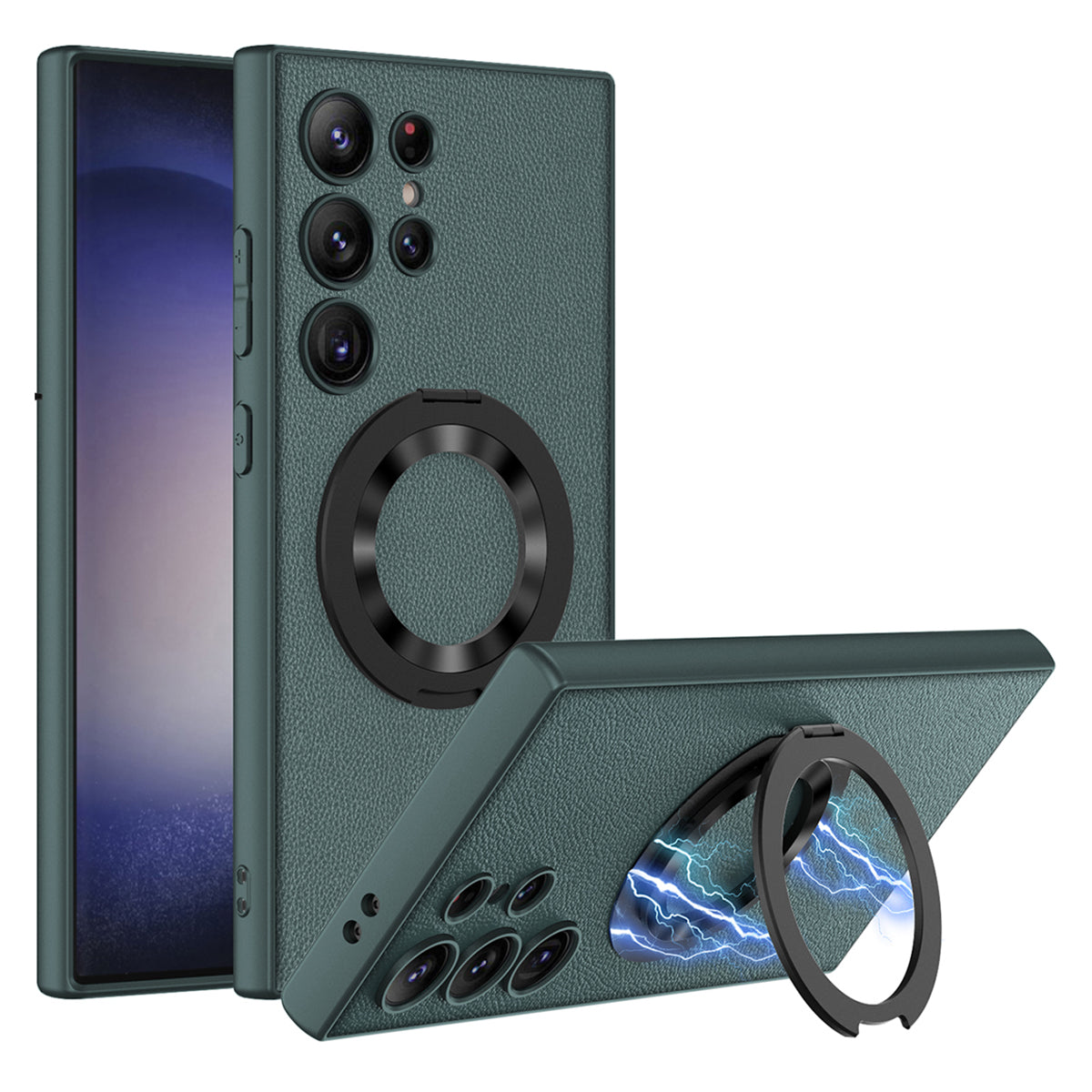 GKK For Samsung Galaxy S24 Ultra Magnetic Phone Case with Rotary Ring Kickstand - Green