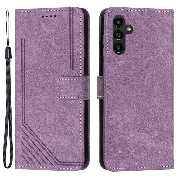 For Samsung Galaxy A35 5G Line Skin-Feel Phone Case Folio PU Leather Cover Wallet - Purple