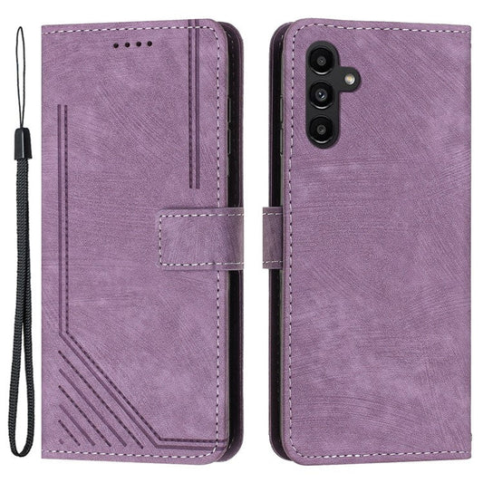 For Samsung Galaxy A35 5G Line Skin-Feel Phone Case Folio PU Leather Cover Wallet - Purple