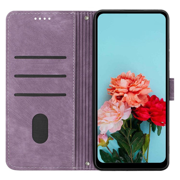 For Samsung Galaxy A35 5G Line Skin-Feel Phone Case Folio PU Leather Cover Wallet - Purple