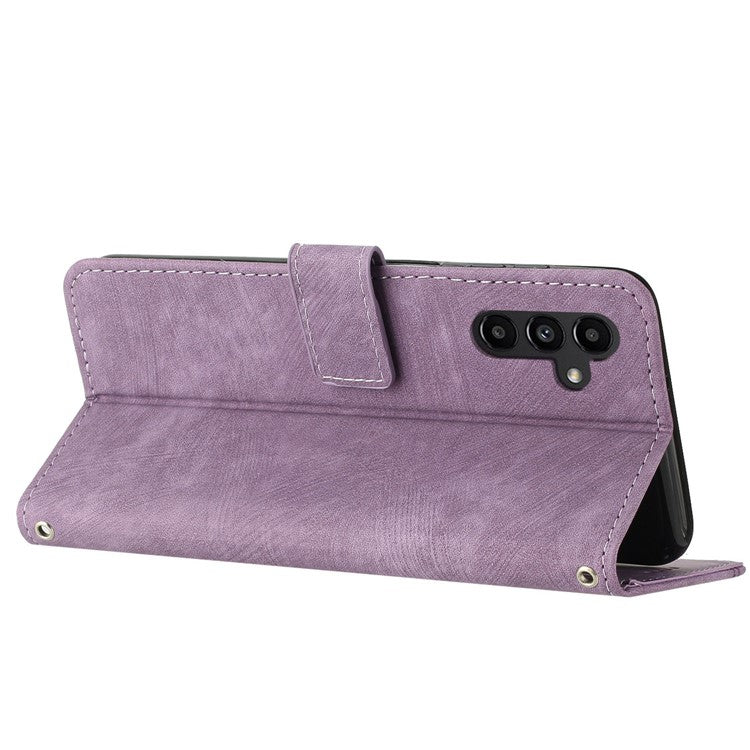 For Samsung Galaxy A35 5G Line Skin-Feel Phone Case Folio PU Leather Cover Wallet - Purple