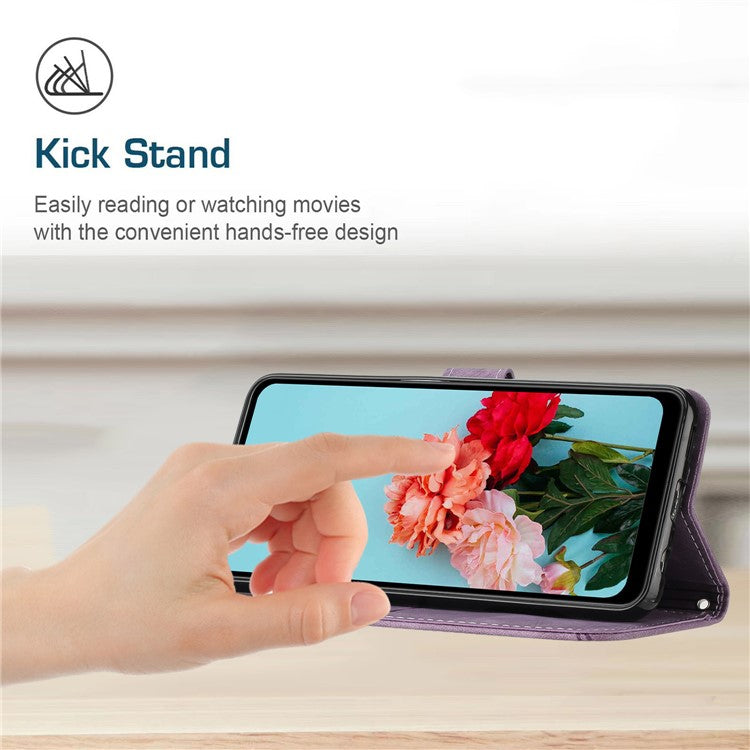 For Samsung Galaxy A35 5G Line Skin-Feel Phone Case Folio PU Leather Cover Wallet - Purple