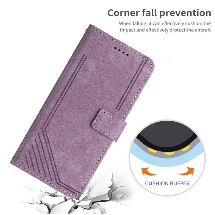 For Samsung Galaxy A35 5G Line Skin-Feel Phone Case Folio PU Leather Cover Wallet - Purple