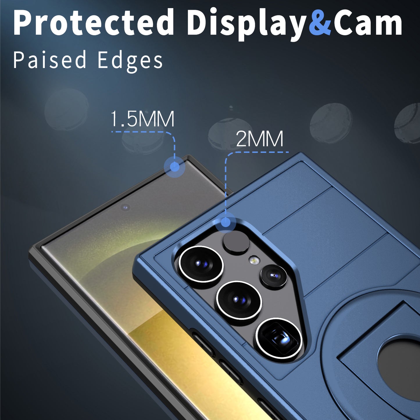 For Samsung Galaxy S24 Ultra Cell Phone Case PC+TPU Slide Lens Window Cover Compatible with MagSafe - Sapphire