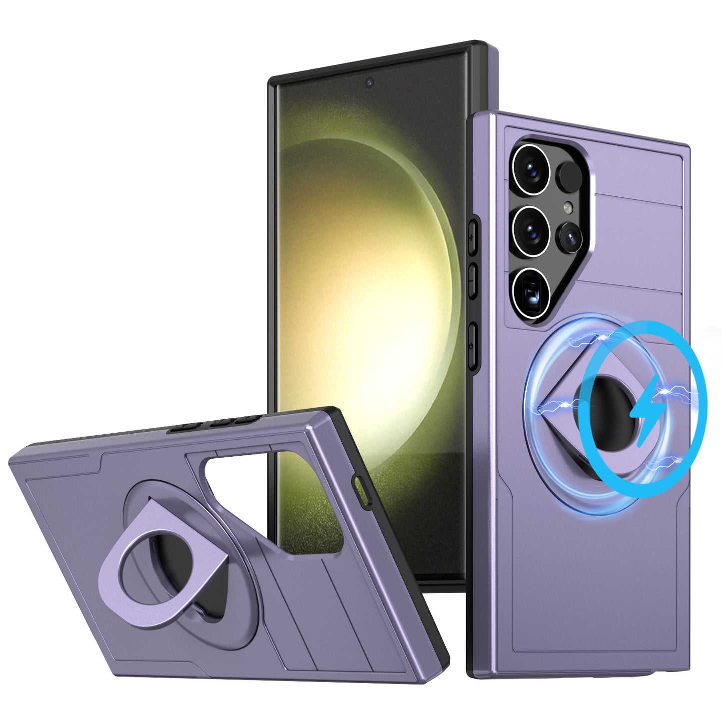 For Samsung Galaxy S24 Ultra Cell Phone Case PC+TPU Slide Lens Window Cover Compatible with MagSafe - Purple