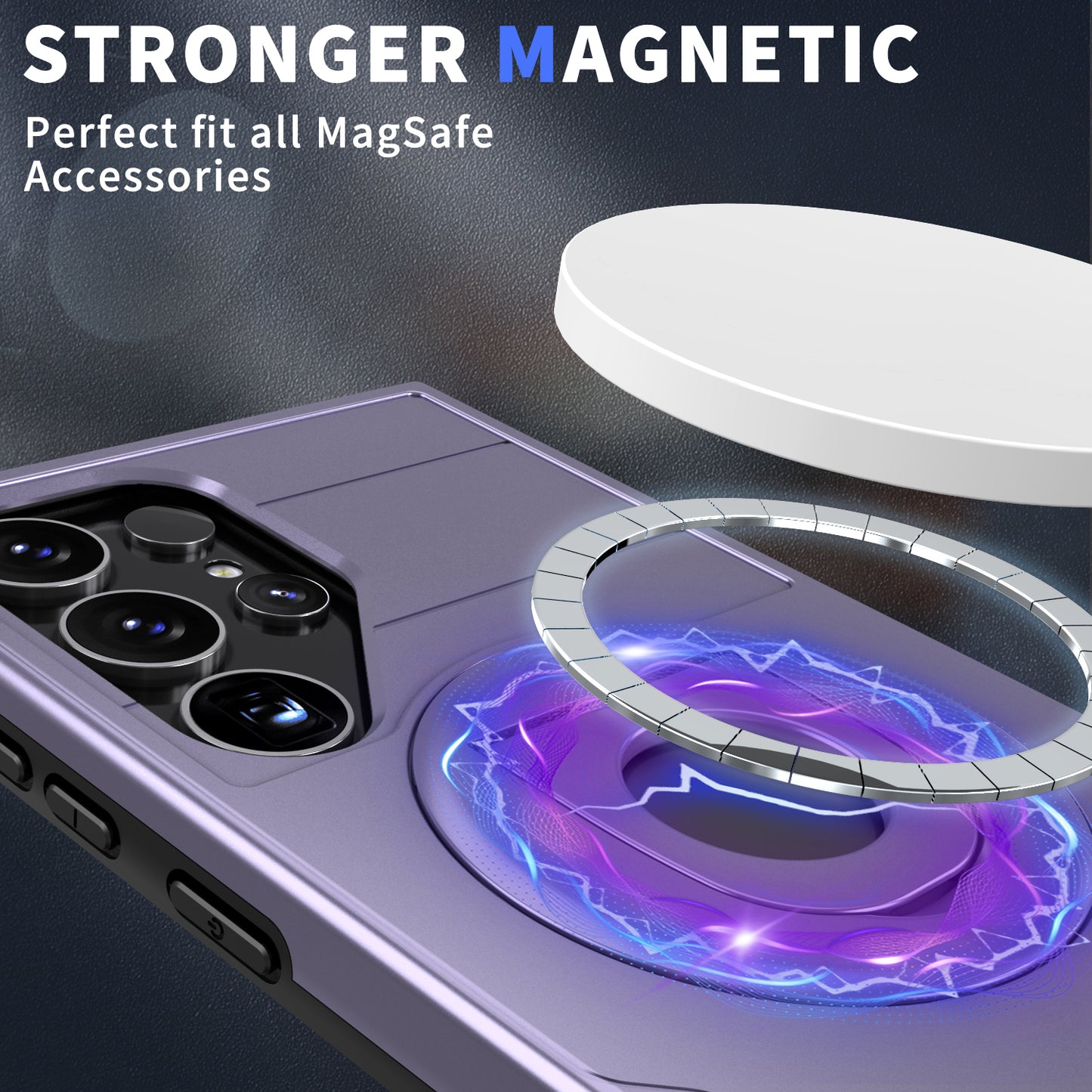 For Samsung Galaxy S24 Ultra Cell Phone Case PC+TPU Slide Lens Window Cover Compatible with MagSafe - Purple