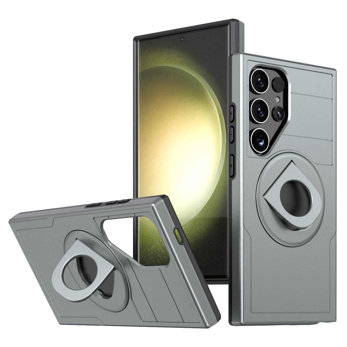 For Samsung Galaxy S24 Ultra Cell Phone Case PC+TPU Slide Lens Window Cover Compatible with MagSafe - Grey