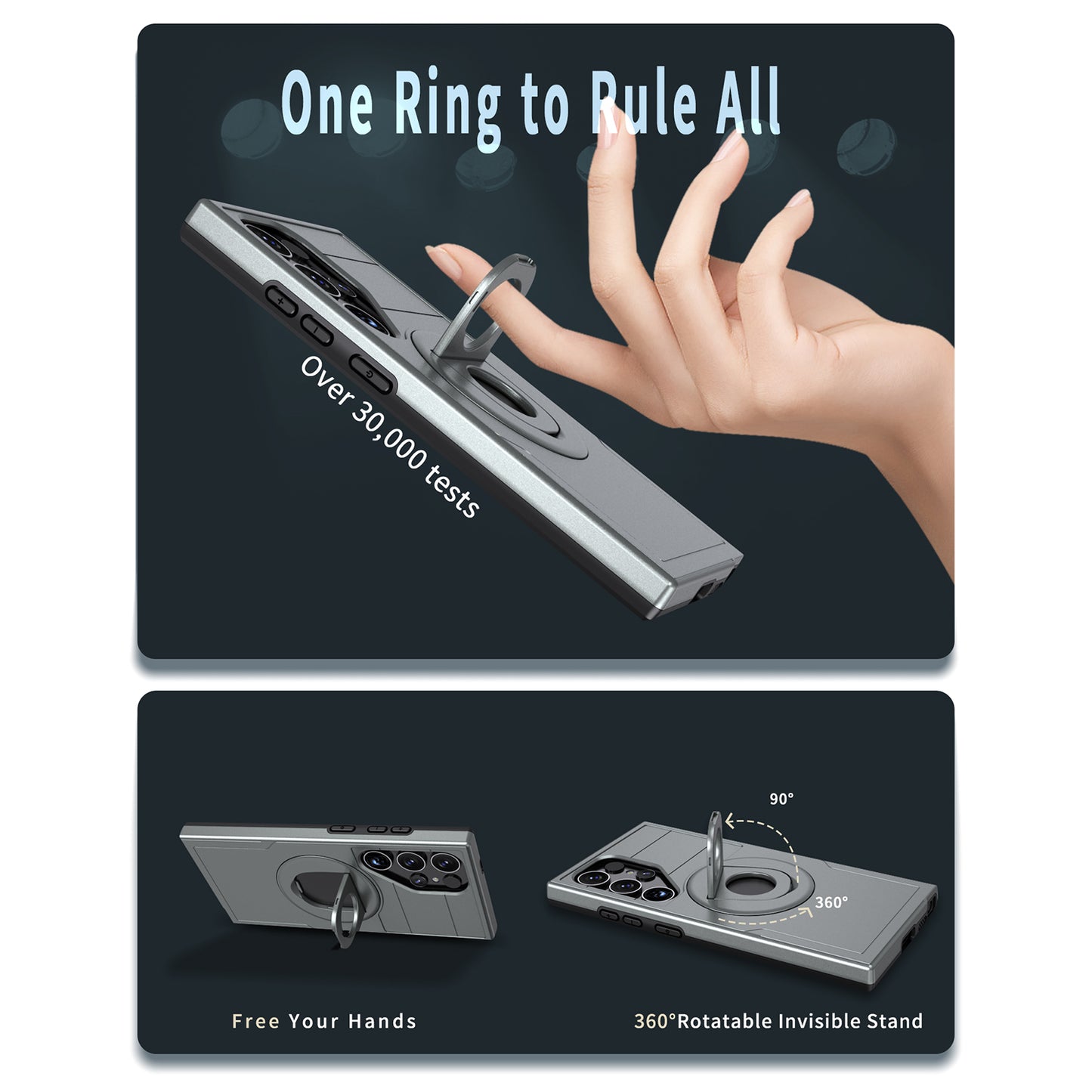 For Samsung Galaxy S24 Ultra Cell Phone Case PC+TPU Slide Lens Window Cover Compatible with MagSafe - Grey