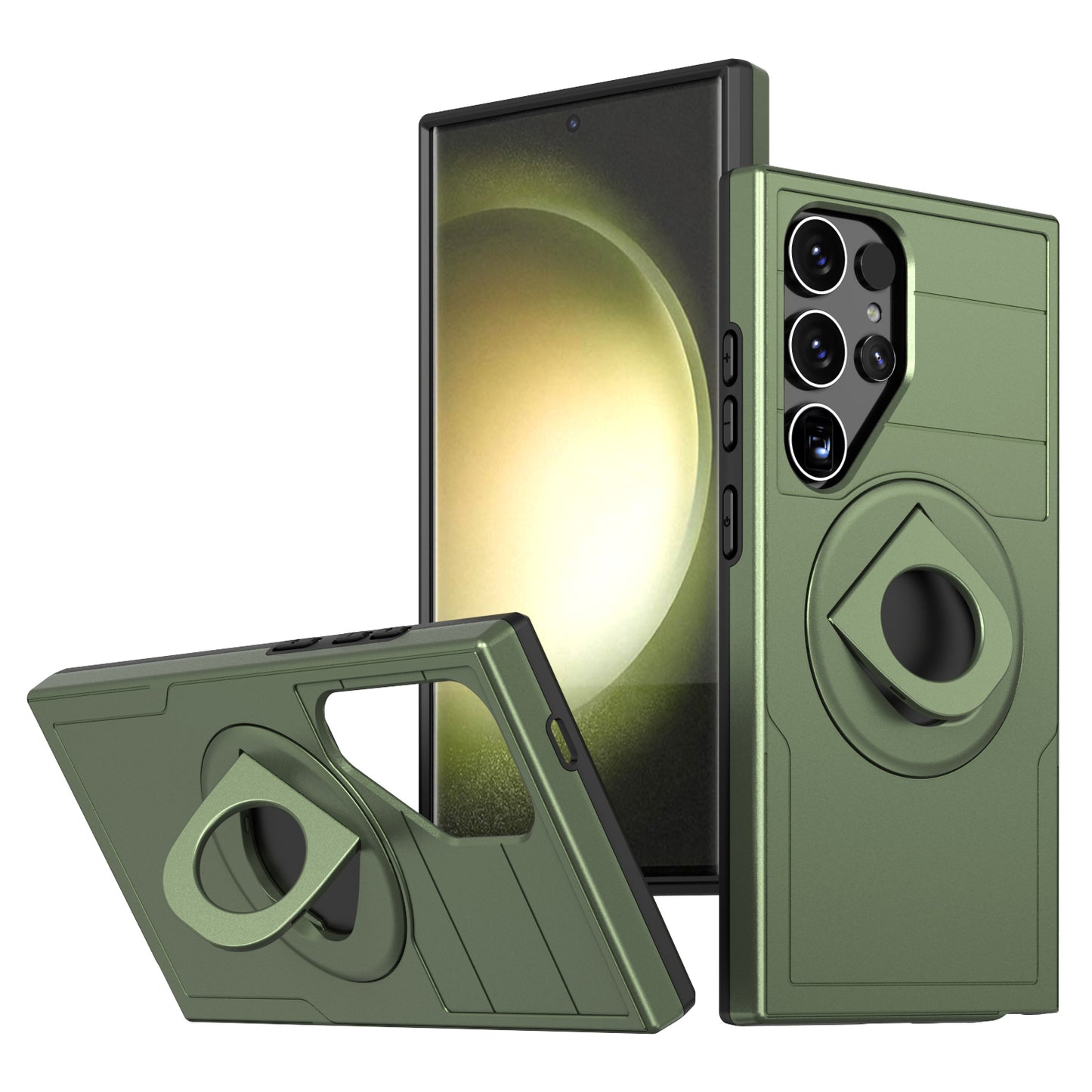 For Samsung Galaxy S24 Ultra Cell Phone Case PC+TPU Slide Lens Window Cover Compatible with MagSafe - Green
