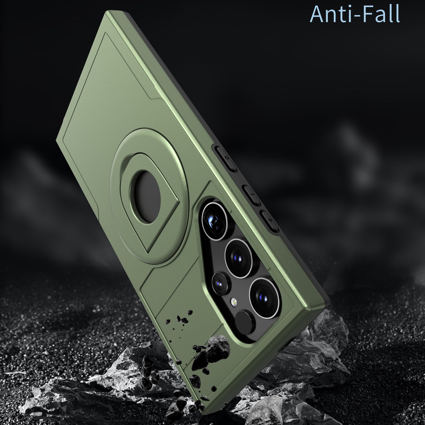 For Samsung Galaxy S24 Ultra Cell Phone Case PC+TPU Slide Lens Window Cover Compatible with MagSafe - Green