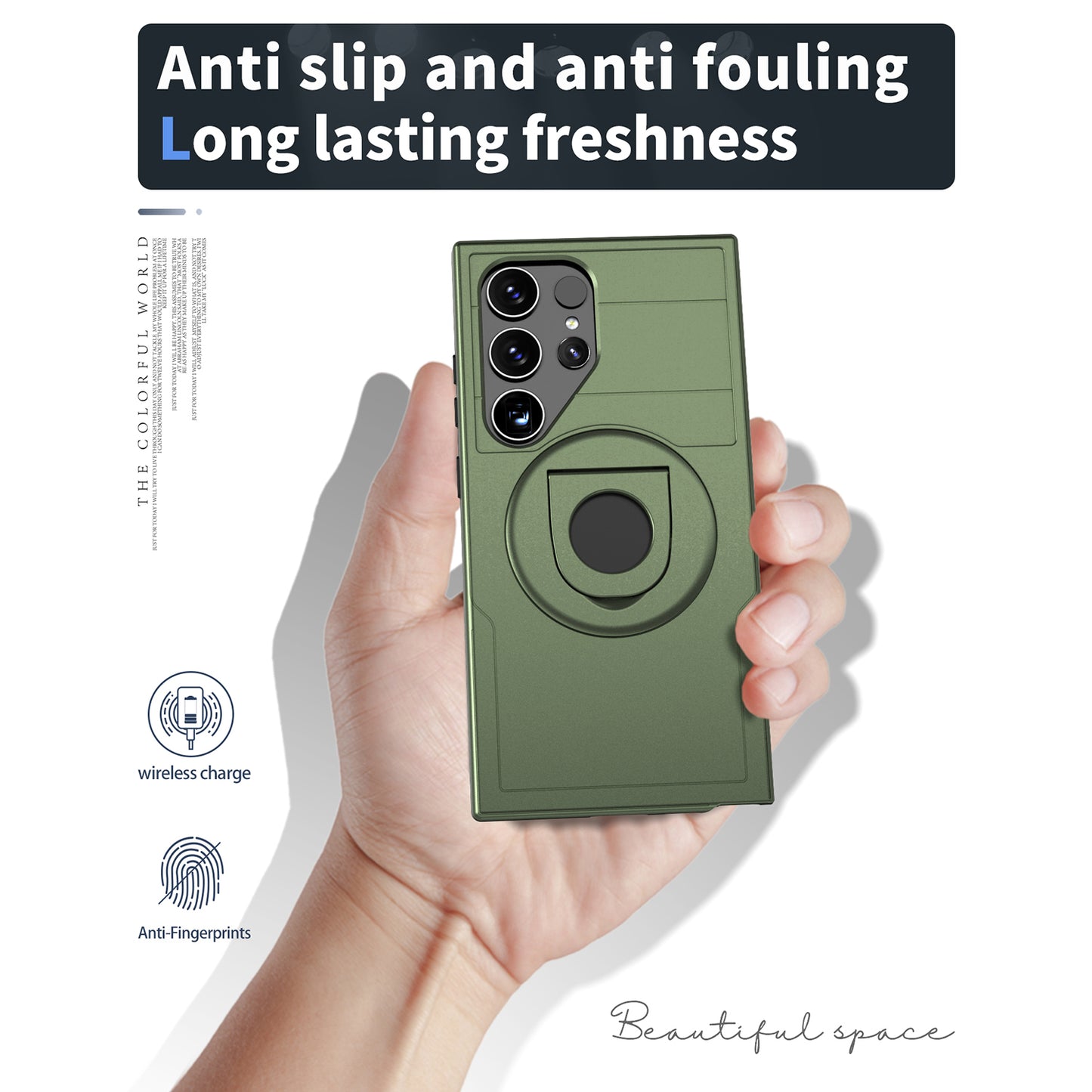 For Samsung Galaxy S24 Ultra Cell Phone Case PC+TPU Slide Lens Window Cover Compatible with MagSafe - Green