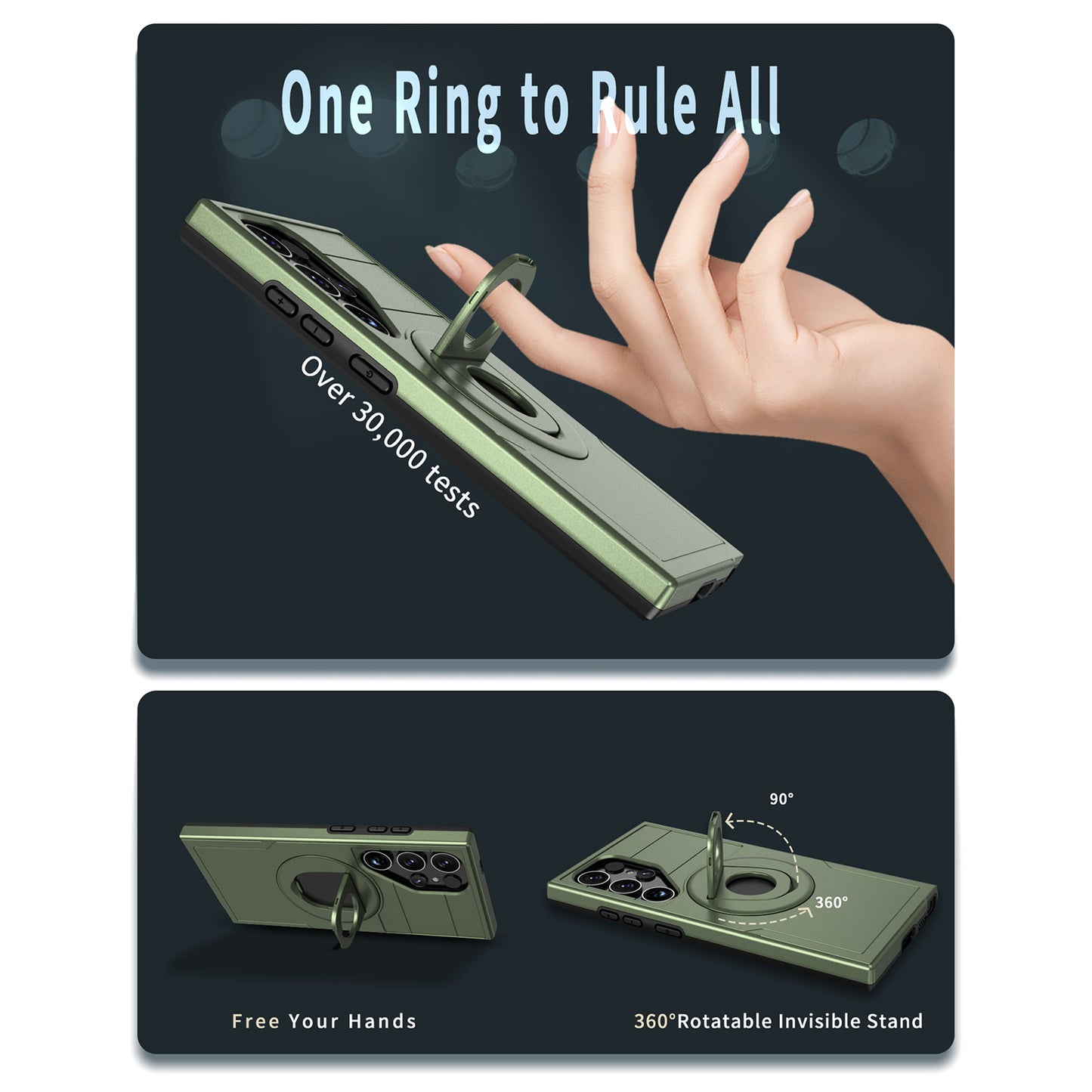 For Samsung Galaxy S24 Ultra Cell Phone Case PC+TPU Slide Lens Window Cover Compatible with MagSafe - Green