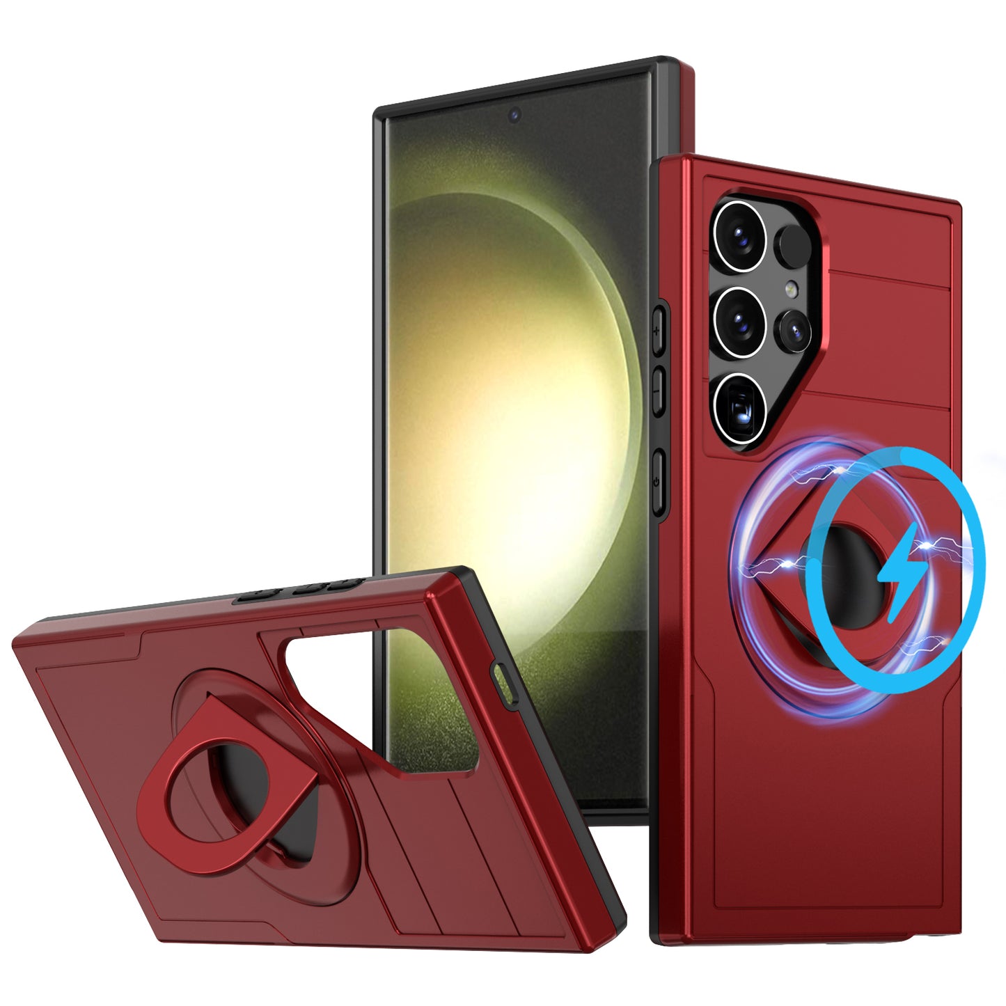 For Samsung Galaxy S24 Ultra Cell Phone Case PC+TPU Slide Lens Window Cover Compatible with MagSafe - Red