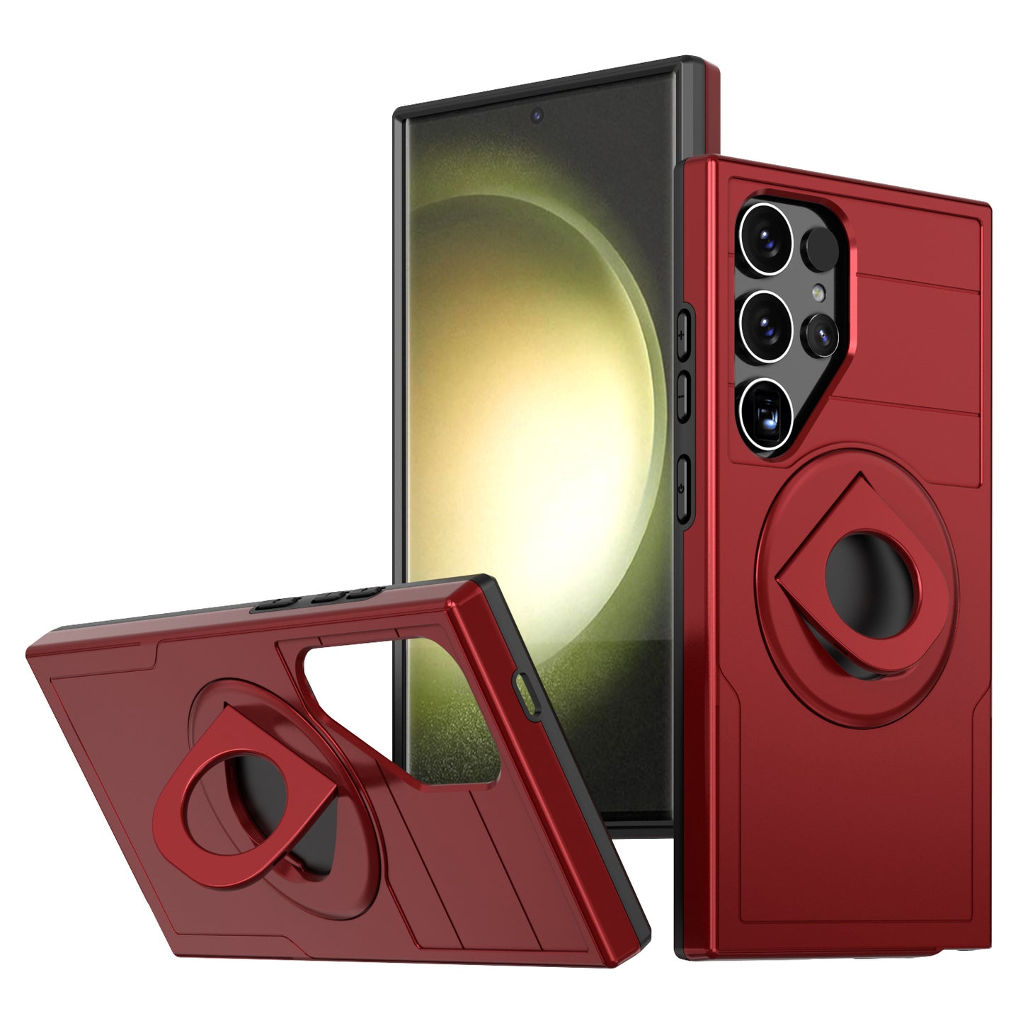 For Samsung Galaxy S24 Ultra Cell Phone Case PC+TPU Slide Lens Window Cover Compatible with MagSafe - Red