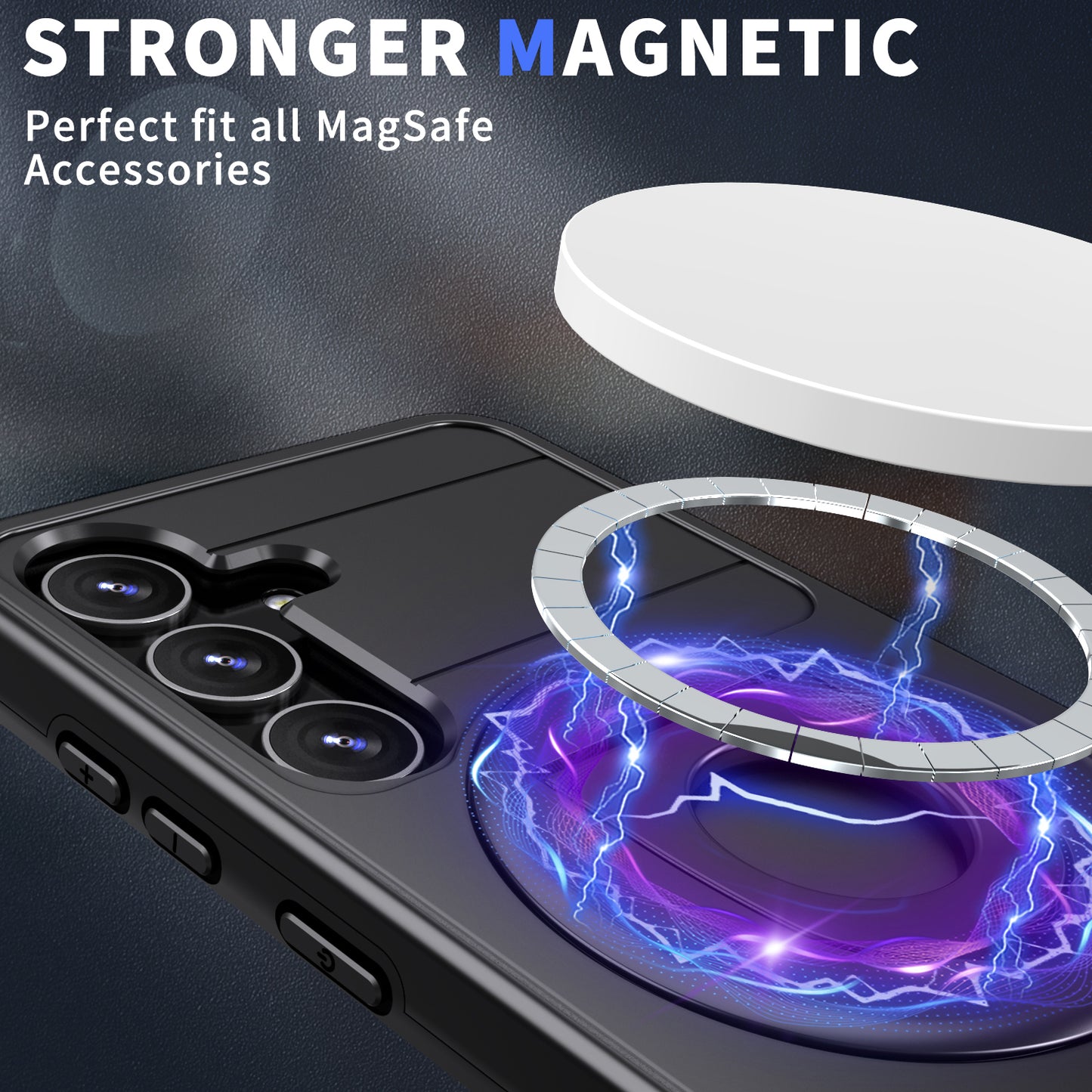 For Samsung Galaxy S24 Case Magnetic Slide Lens Protection PC+TPU Cell Phone Cover - Black