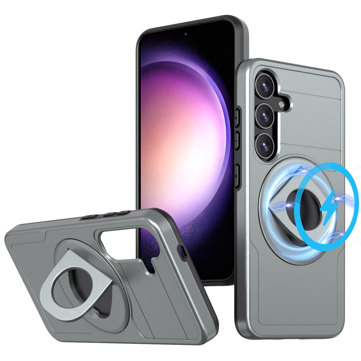 For Samsung Galaxy S24 Case Magnetic Slide Lens Protection PC+TPU Cell Phone Cover - Grey