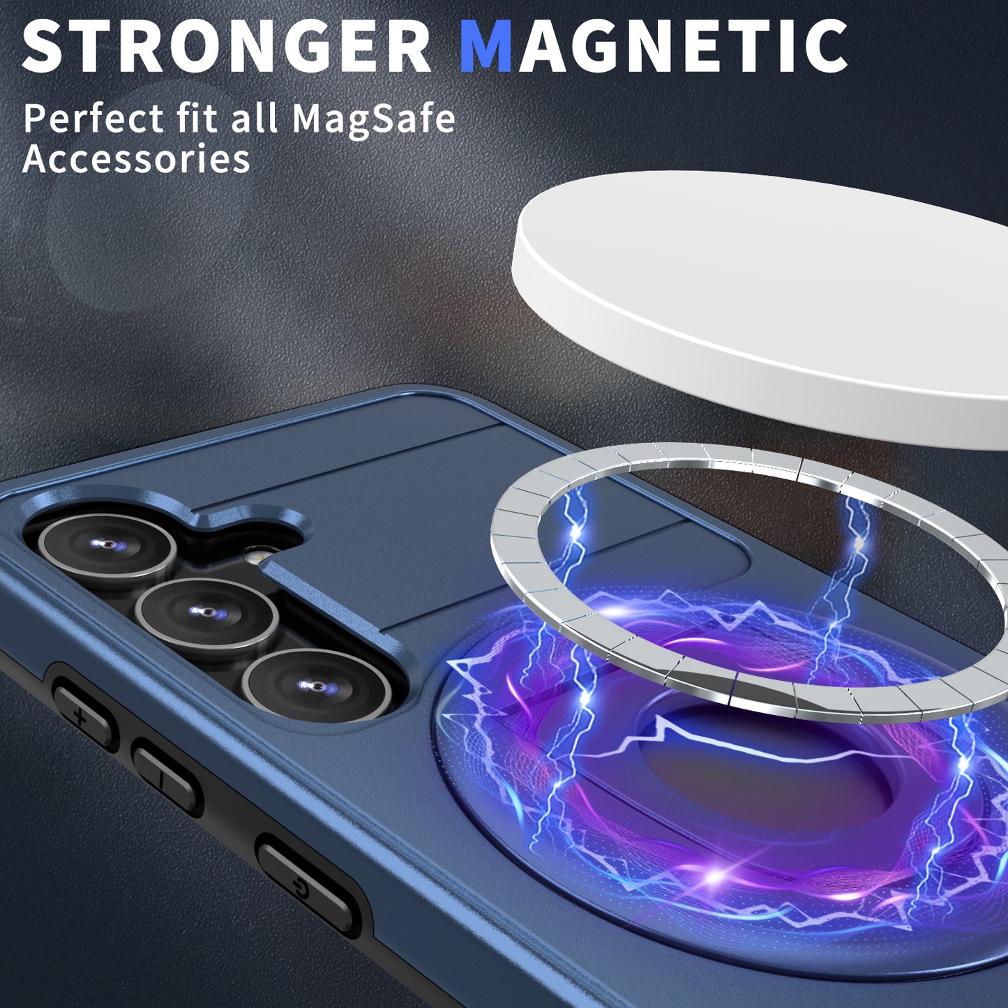 For Samsung Galaxy S24+ Case PC+TPU Slide Camera Protection Phone Cover Compatible with MagSafe - Sapphire