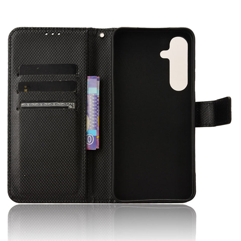 For Samsung Galaxy S24+ Walelt Leather Case Phone Stand Diamond Texture - Black