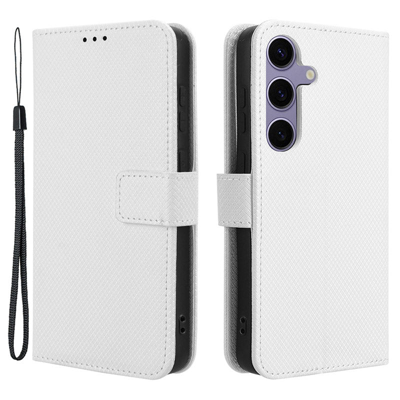 For Samsung Galaxy S24+ Walelt Leather Case Phone Stand Diamond Texture - White
