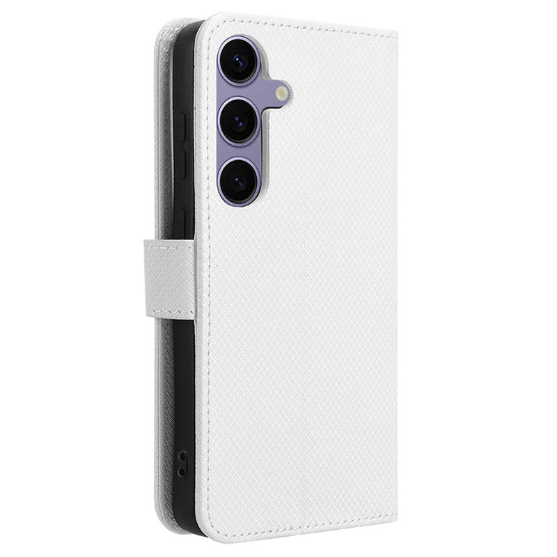 For Samsung Galaxy S24+ Walelt Leather Case Phone Stand Diamond Texture - White