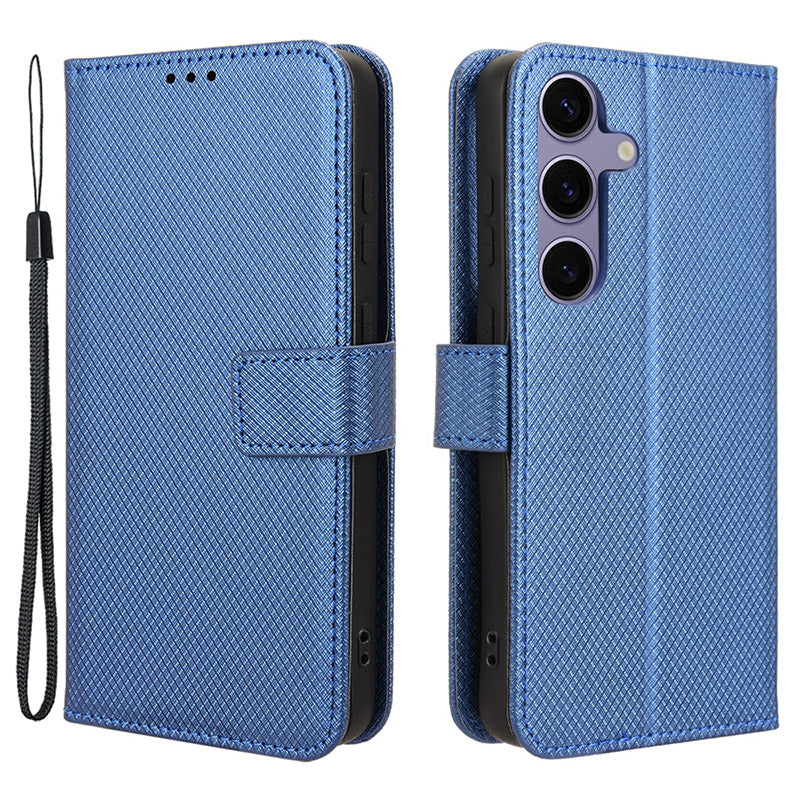 For Samsung Galaxy S24+ Walelt Leather Case Phone Stand Diamond Texture - Blue